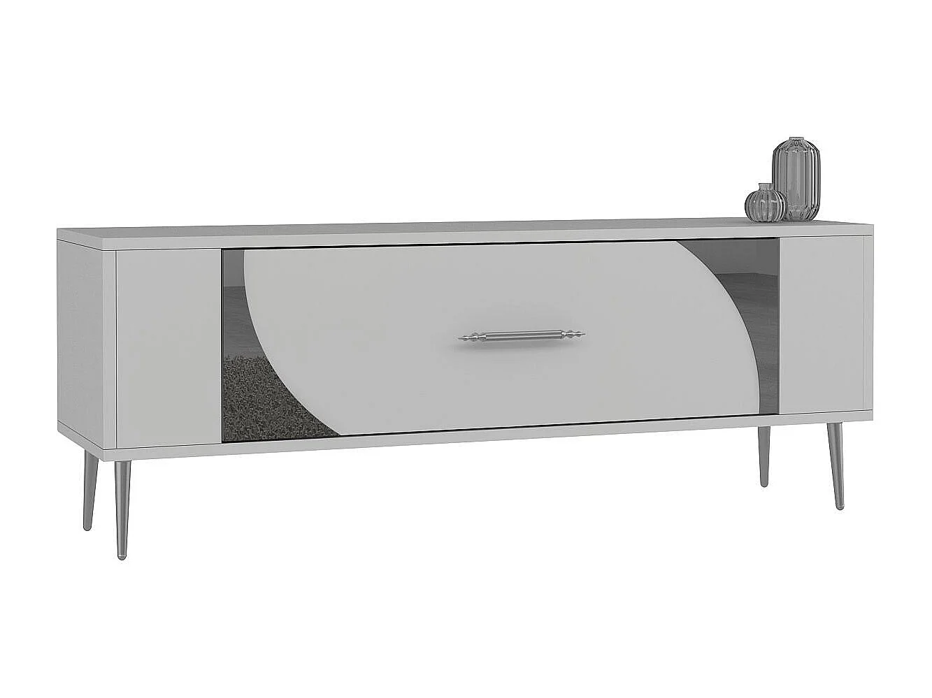 Mobile TV – 120 cm x 48,2 cm x 26,4 cm – Bianco e argento – Pannello truciolare rivestito in melaminico