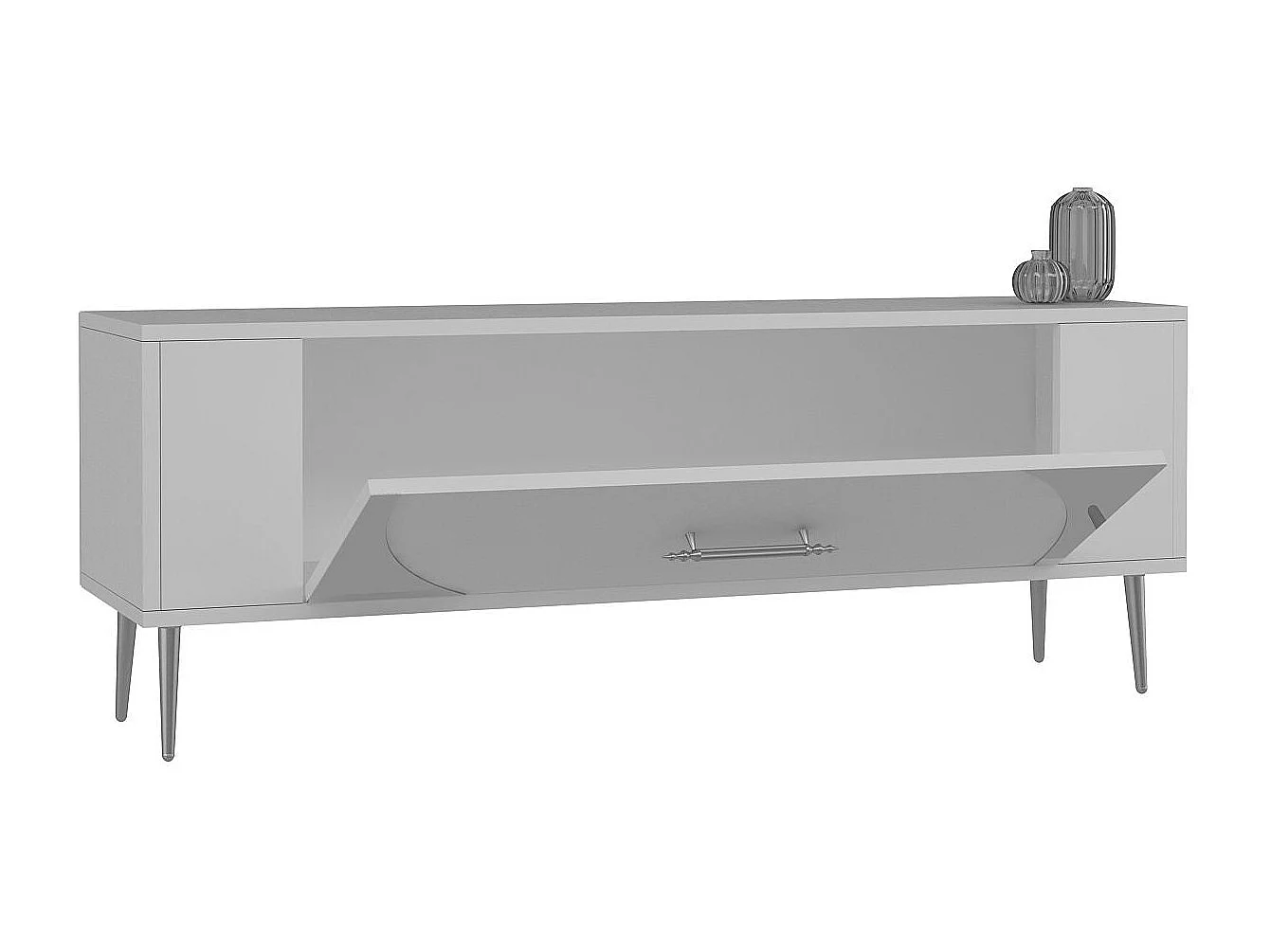 Mobile TV – 120 cm x 48,2 cm x 26,4 cm – Bianco e argento – Pannello truciolare rivestito in melaminico