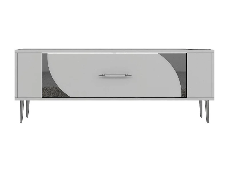 TV-Ständer – 120 cm x 48,2 cm x 26,4 cm – Weiß und Silber – Melaminbeschichtete Spanplatte