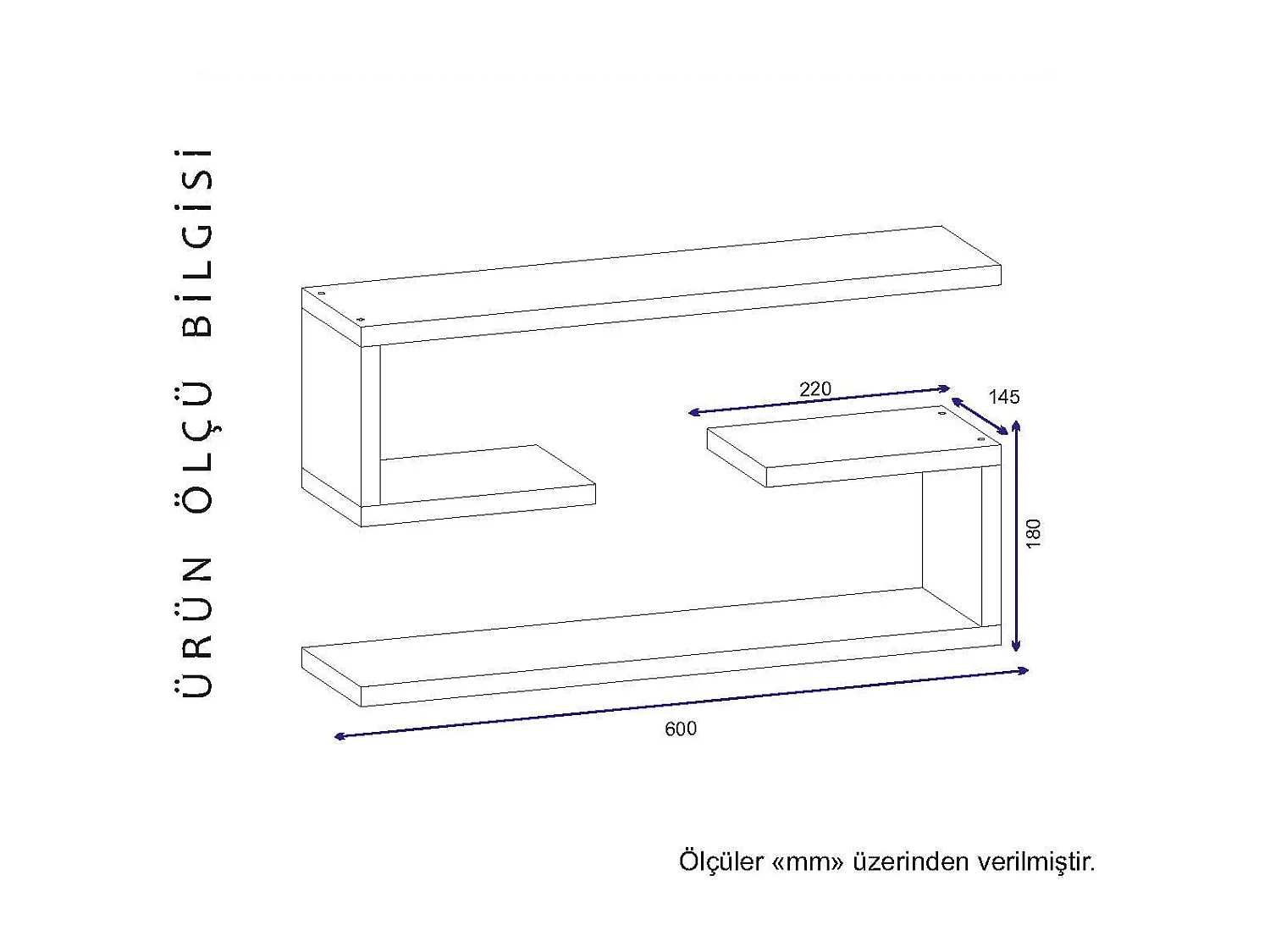 Étagère murale scandinave – 60 x 18 x 14,5 cm – Blanc – Panneau de particules mélaminé