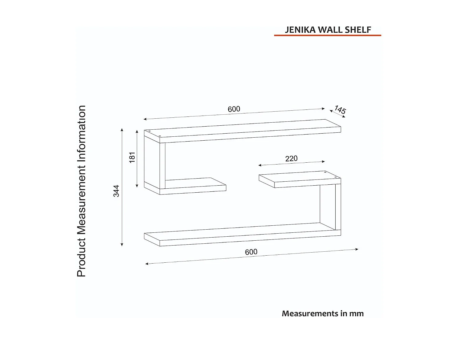 Étagère murale scandinave – 60 x 18 x 14,5 cm – Blanc – Panneau de particules mélaminé