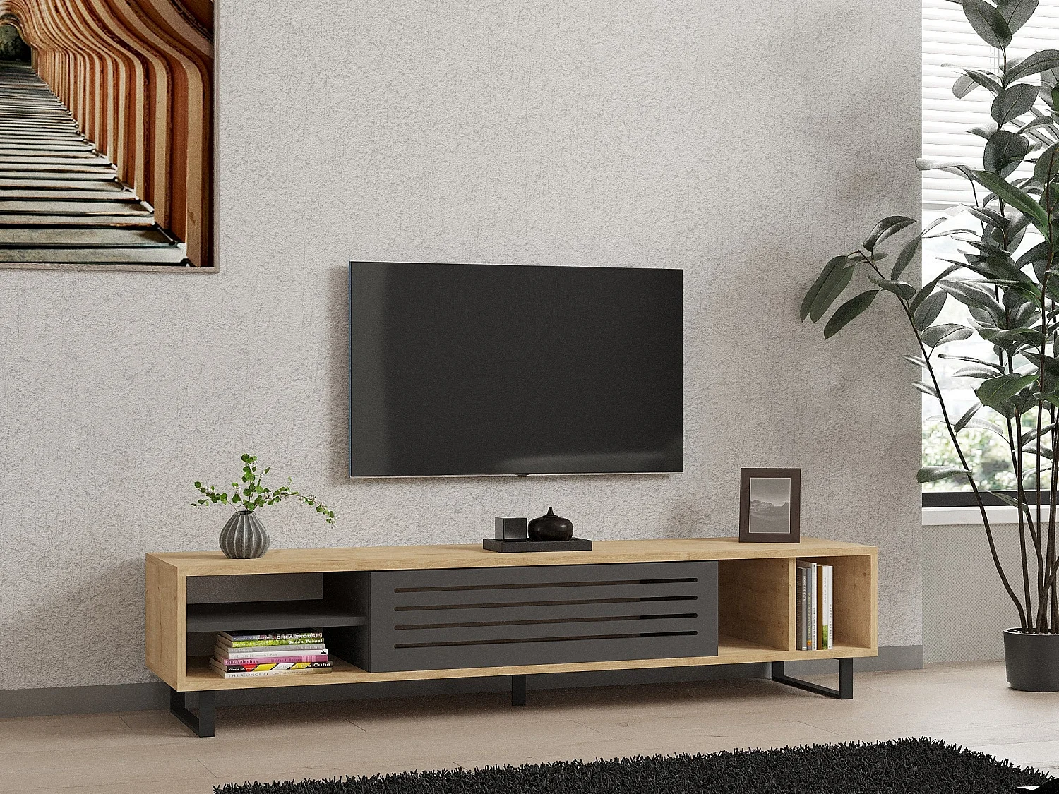 Meuble TV en bois "Safir" 160 x 40 x 35 cm - Saphir