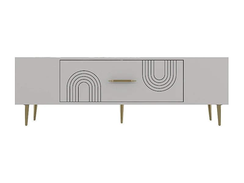 Meuble Tv design 1 porte basculante Serena L150cm Blanc et Or