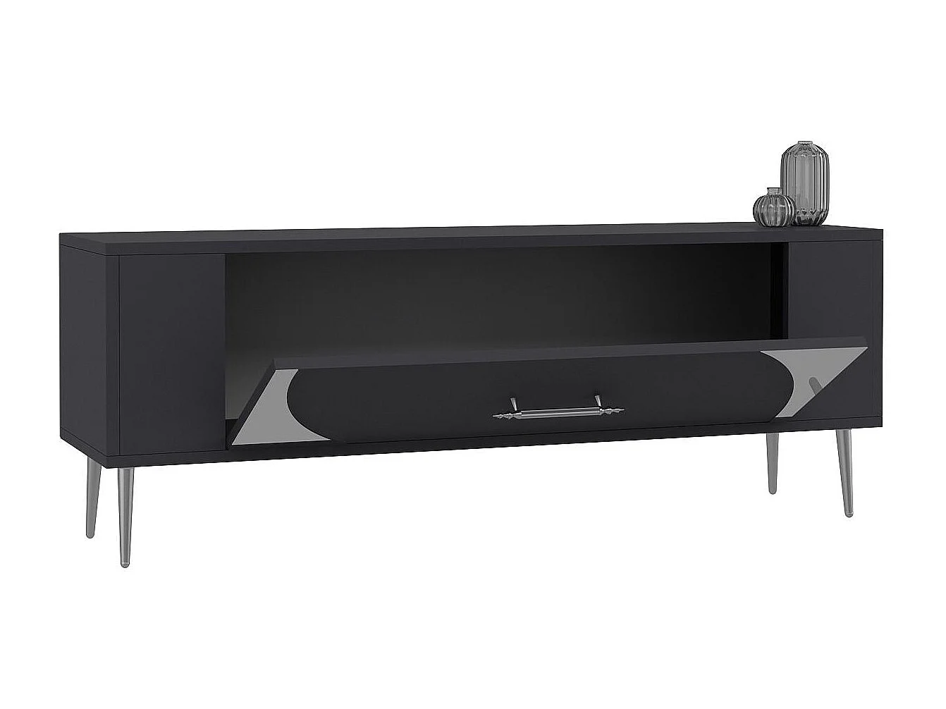 TV-Ständer – 120 cm x 48,2 cm x 26,4 cm – Anthrazit und Silber – Melaminbeschichtete Spanplatte