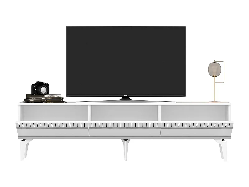 TV-Schrank – 180 cm x 44,6 cm – Weiß und Silber – Spanplatte