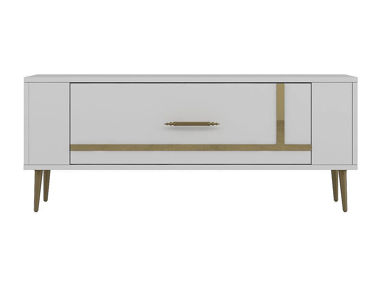 TV-Ständer – 120 cm x 48,2 cm x 26,4 cm – Weiß und Gold – Melaminbeschichtete Spanplatte