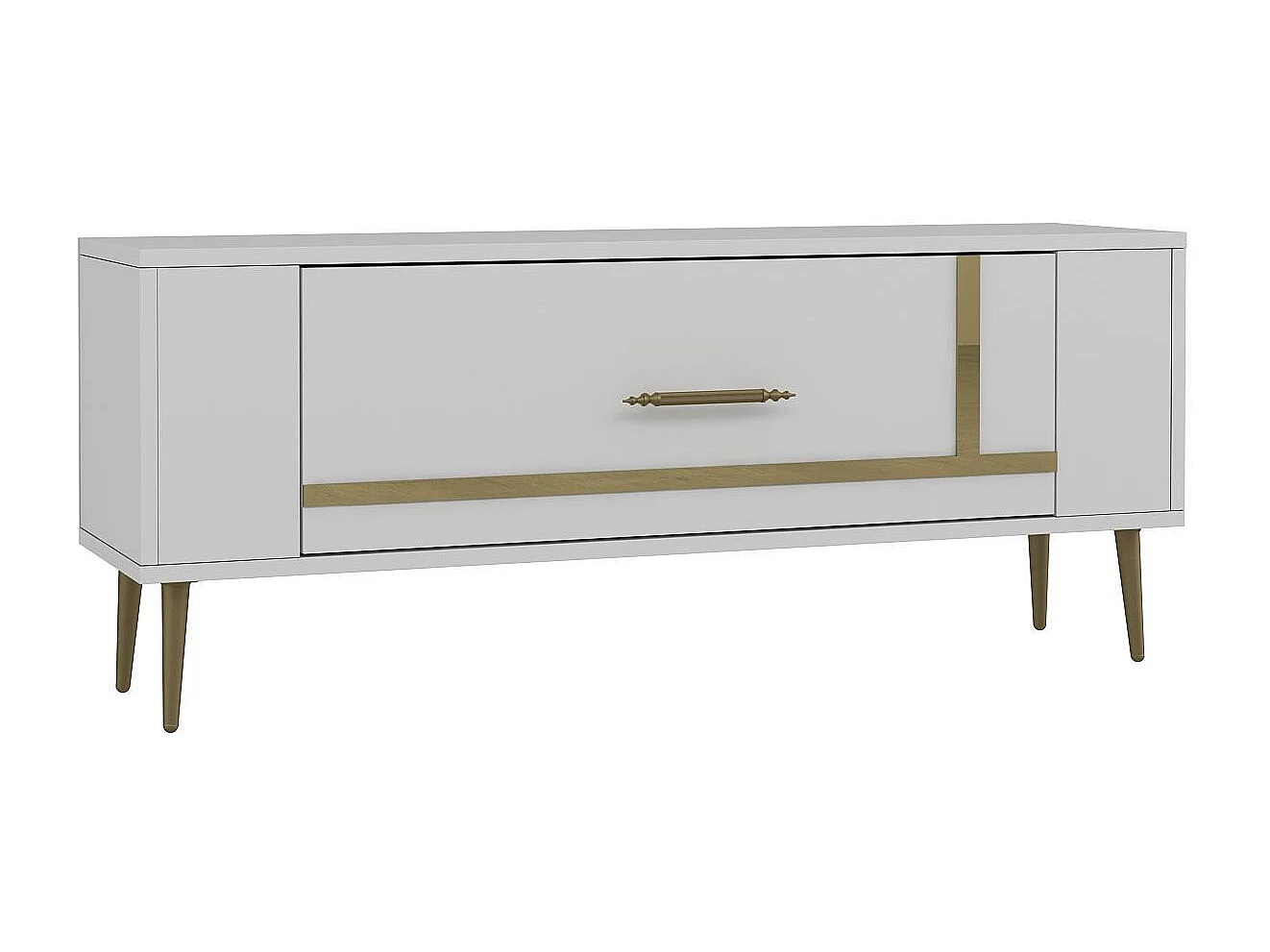 TV-Ständer – 120 cm x 48,2 cm x 26,4 cm – Weiß und Gold – Melaminbeschichtete Spanplatte