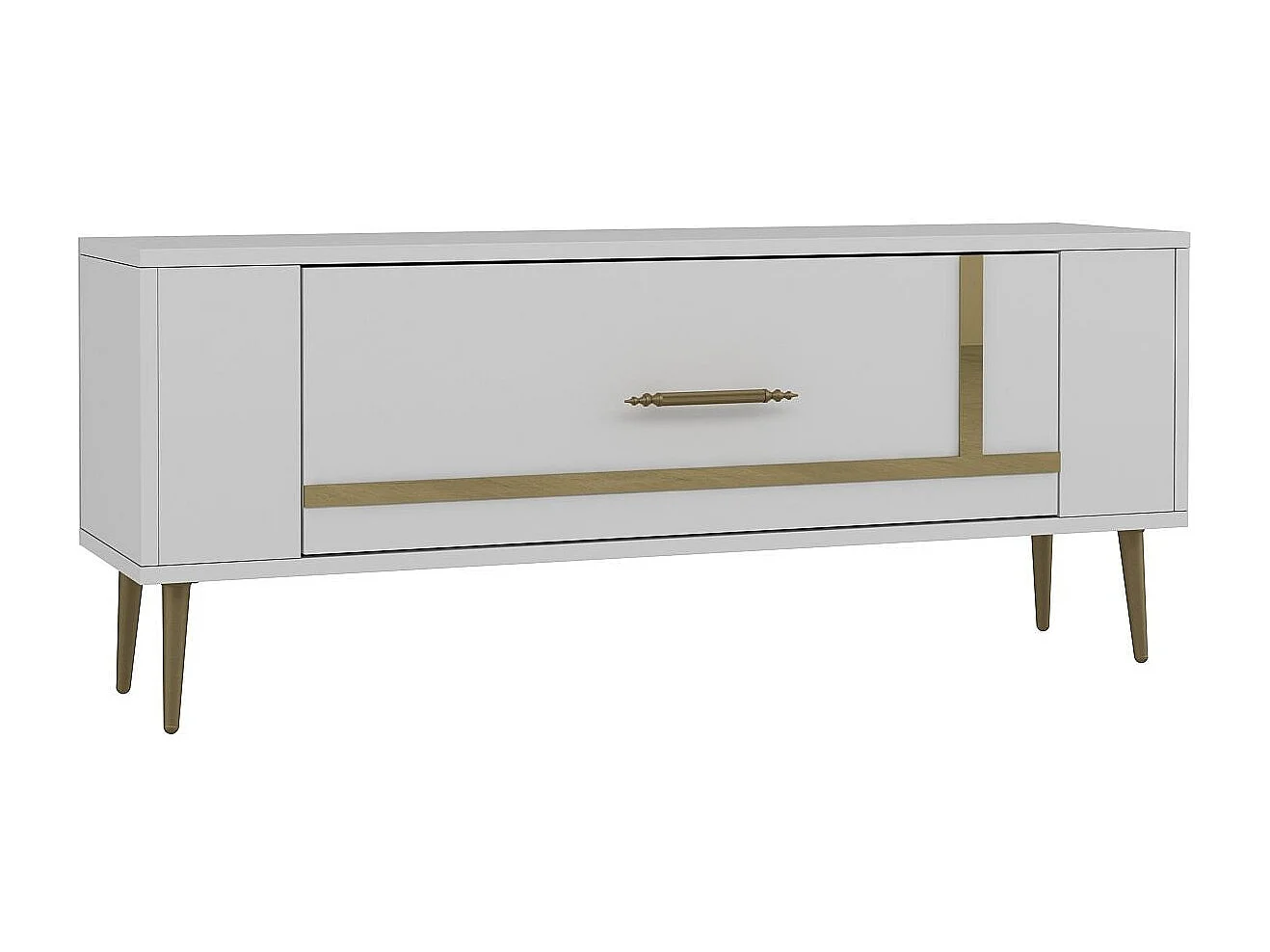 TV-Ständer – 120 cm x 48,2 cm x 26,4 cm – Weiß und Gold – Melaminbeschichtete Spanplatte