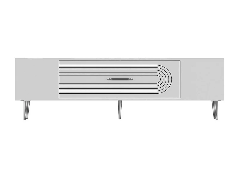 Meuble Tv design 1 porte basculante Steri L150cm Blanc et Argent