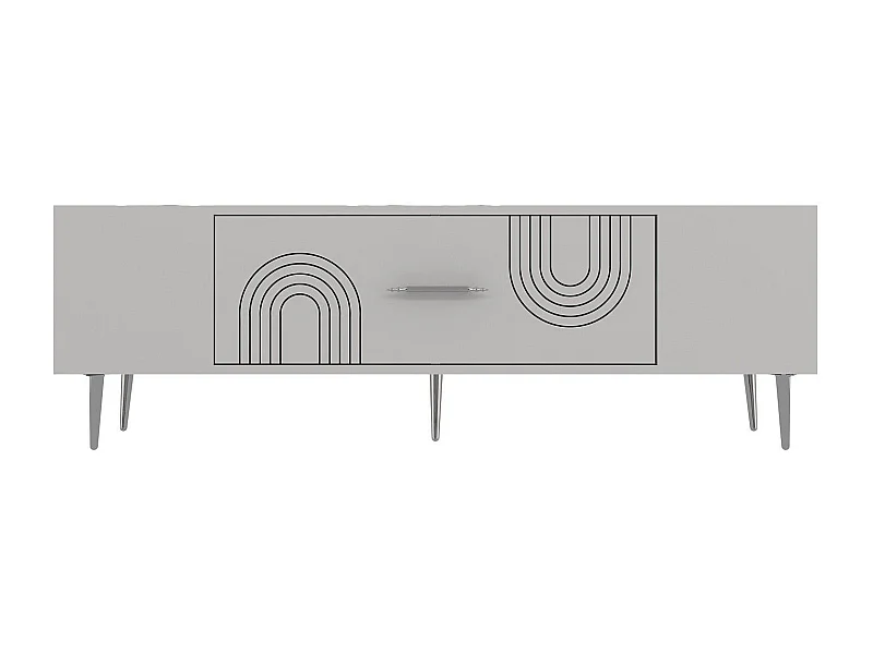 TV-Ständer – 150 cm x 48,2 cm x 29,6 cm – Weiß und Silber – Melaminbeschichtete Spanplatte