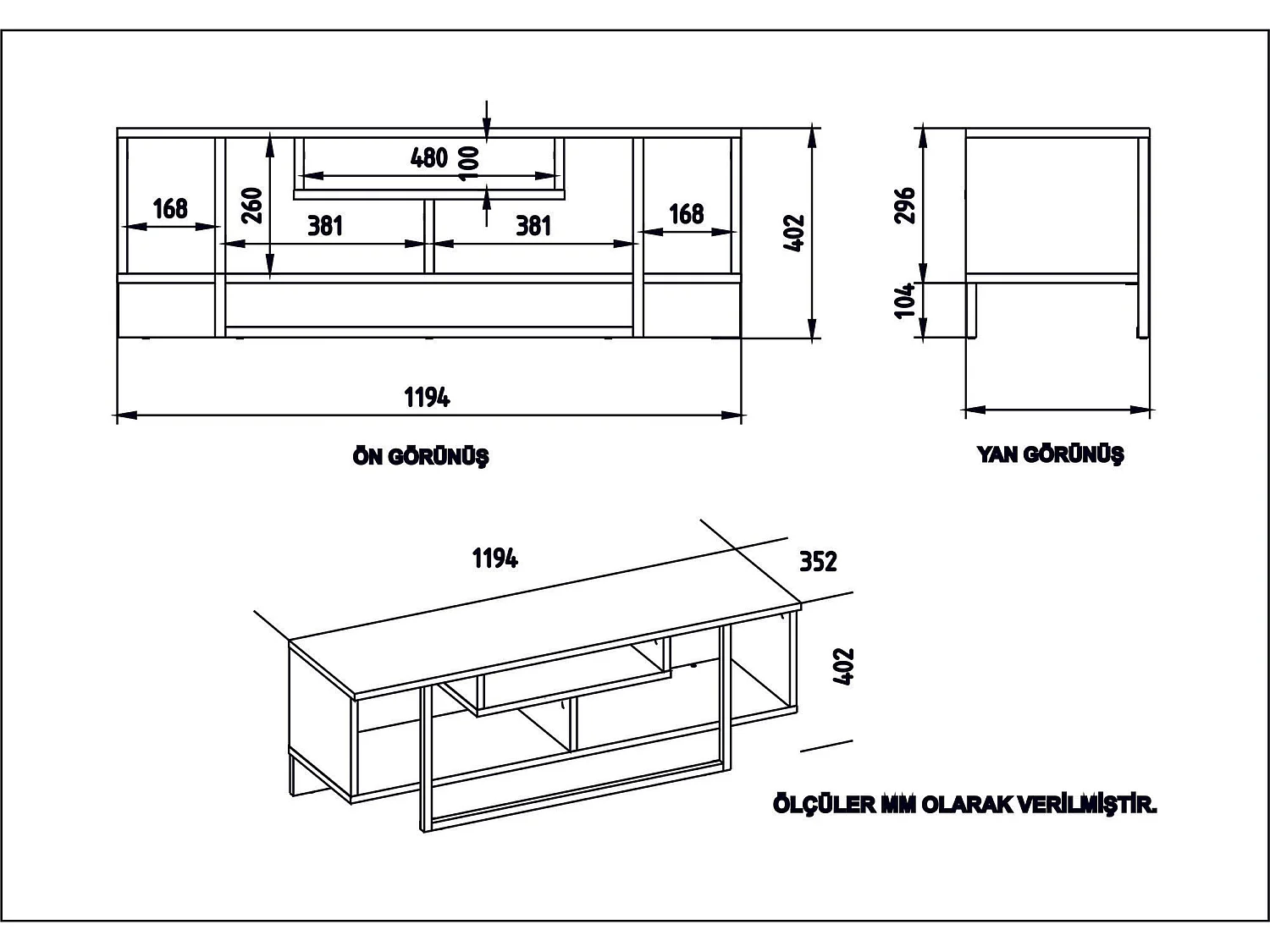 Meuble TV Nikolai L120cm Bois Blanc, Chêne clair et Noir