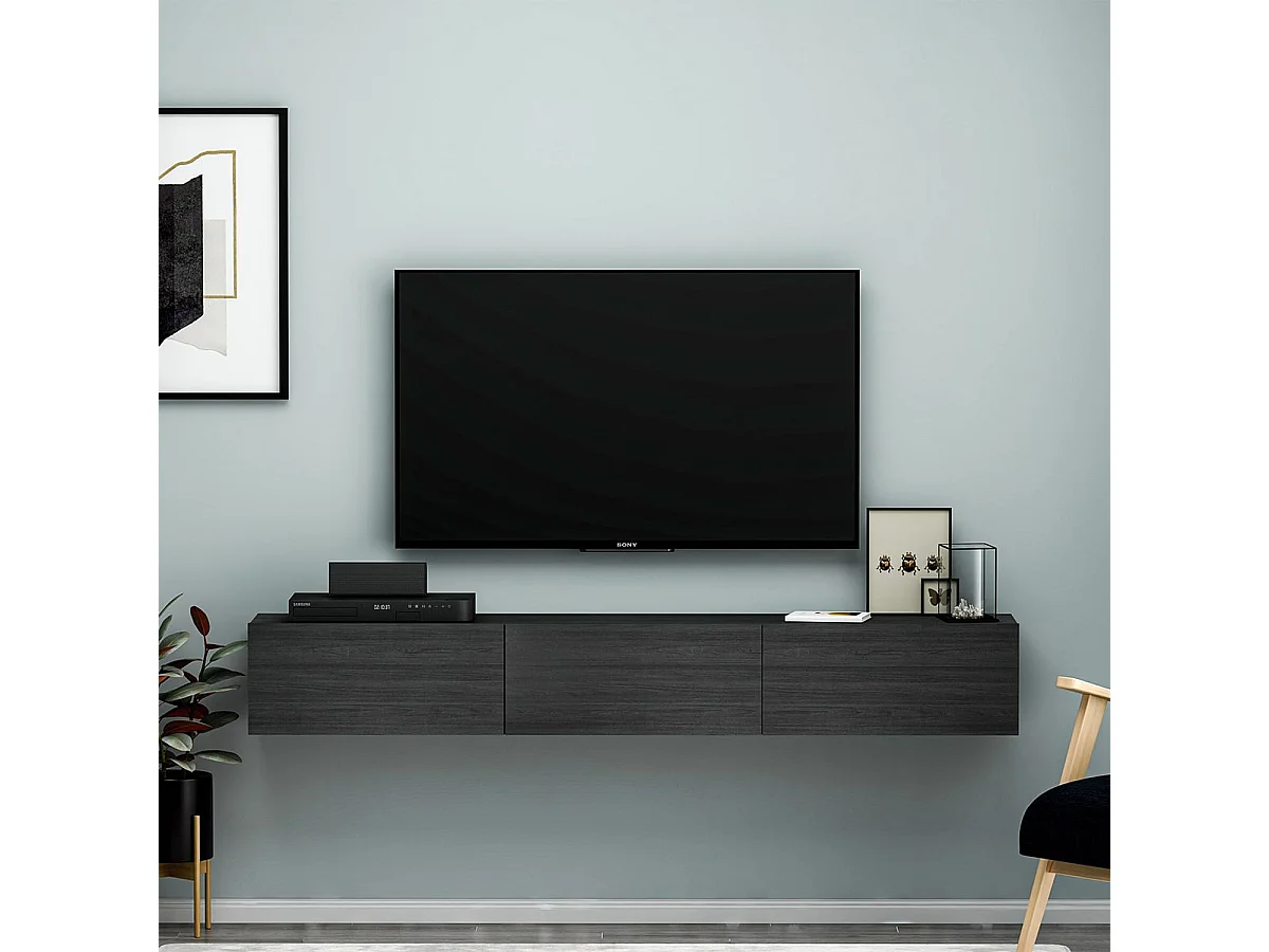 TV-Ständer – 180 cm breit – Schwarz – Melaminbeschichtete Spanplatte