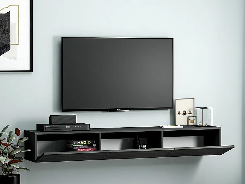 Stojak pod TV – 180 cm szerokości – Czarny – Płyta wiórowa pokryta melaminą