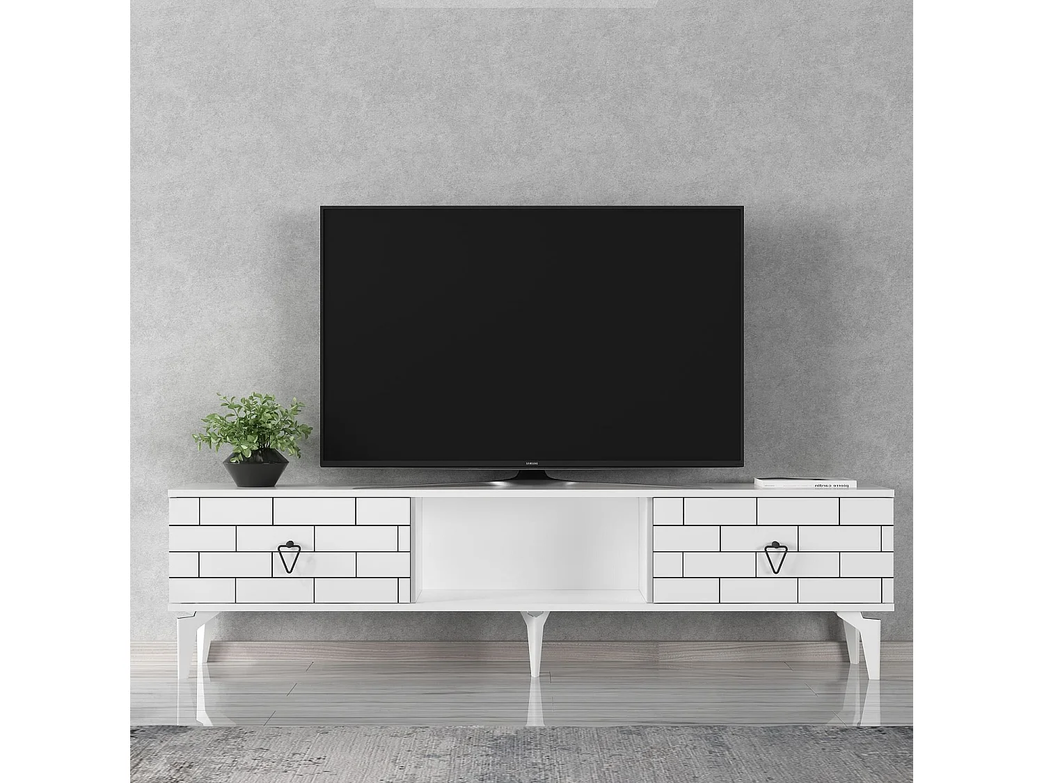 Meuble Tv 2 portes basculantes Ferine L150cm Blanc
