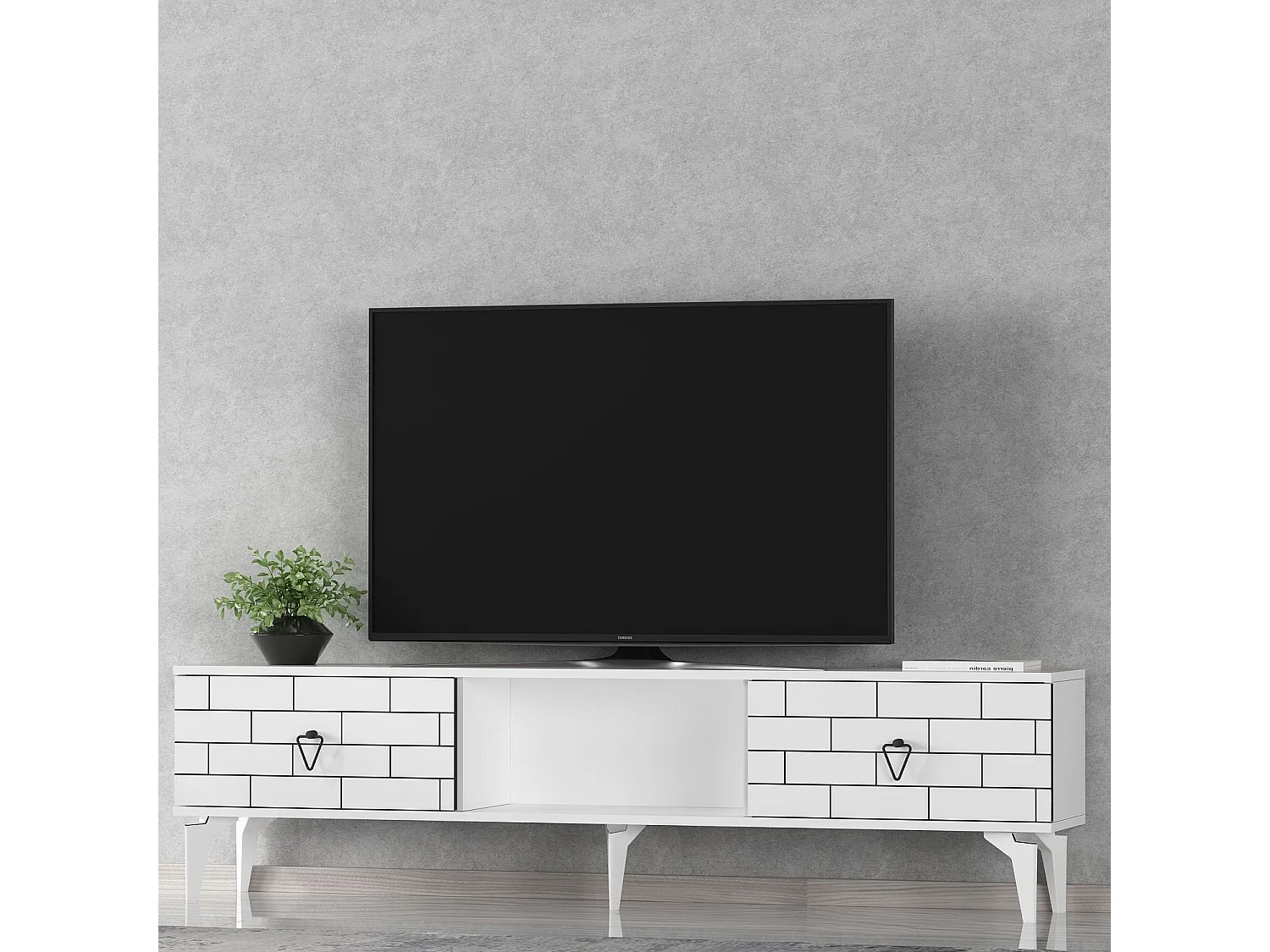Meuble Tv 2 portes basculantes Ferine L150cm Blanc