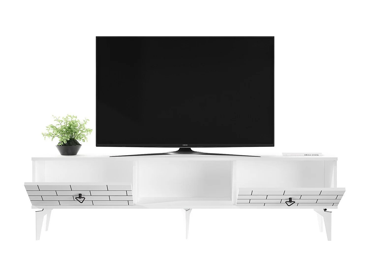 Meuble Tv 2 portes basculantes Ferine L150cm Blanc