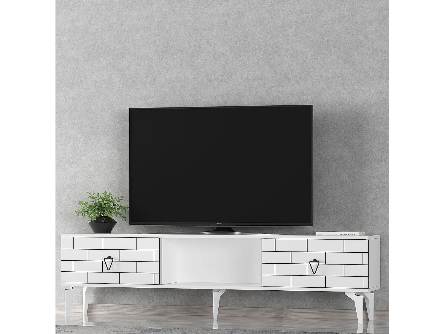 Meuble Tv 2 portes basculantes Ferine L150cm Blanc
