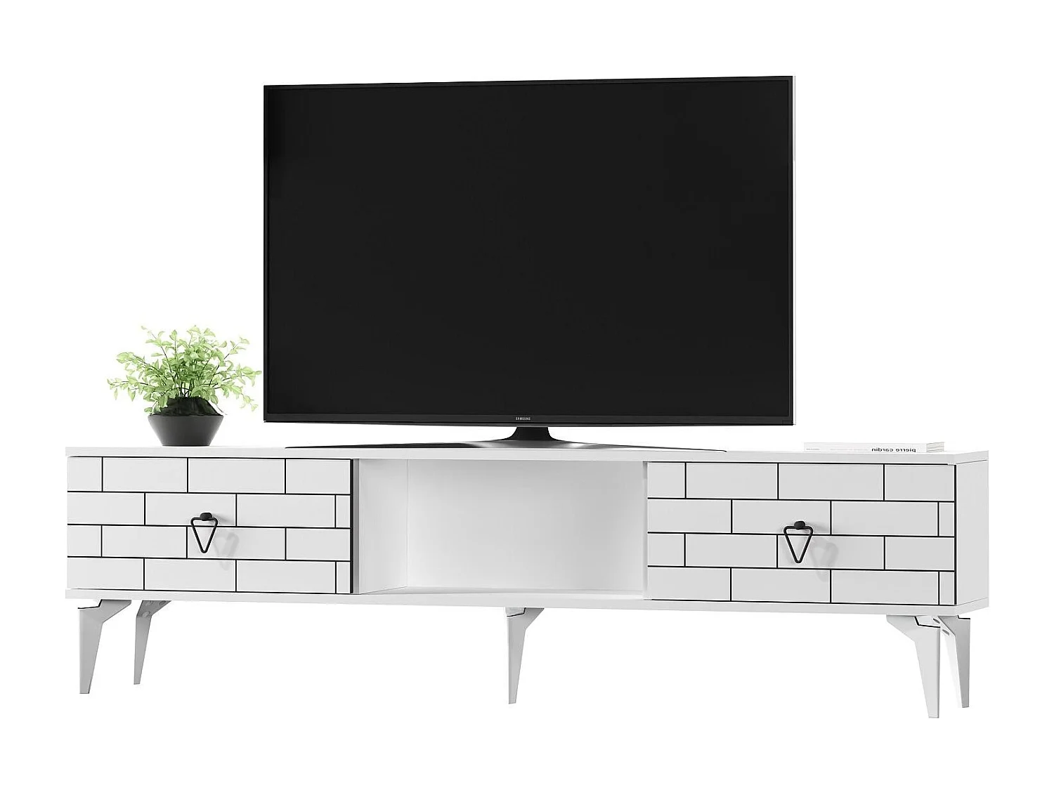 Meuble Tv 2 portes basculantes Ferine L150cm Blanc