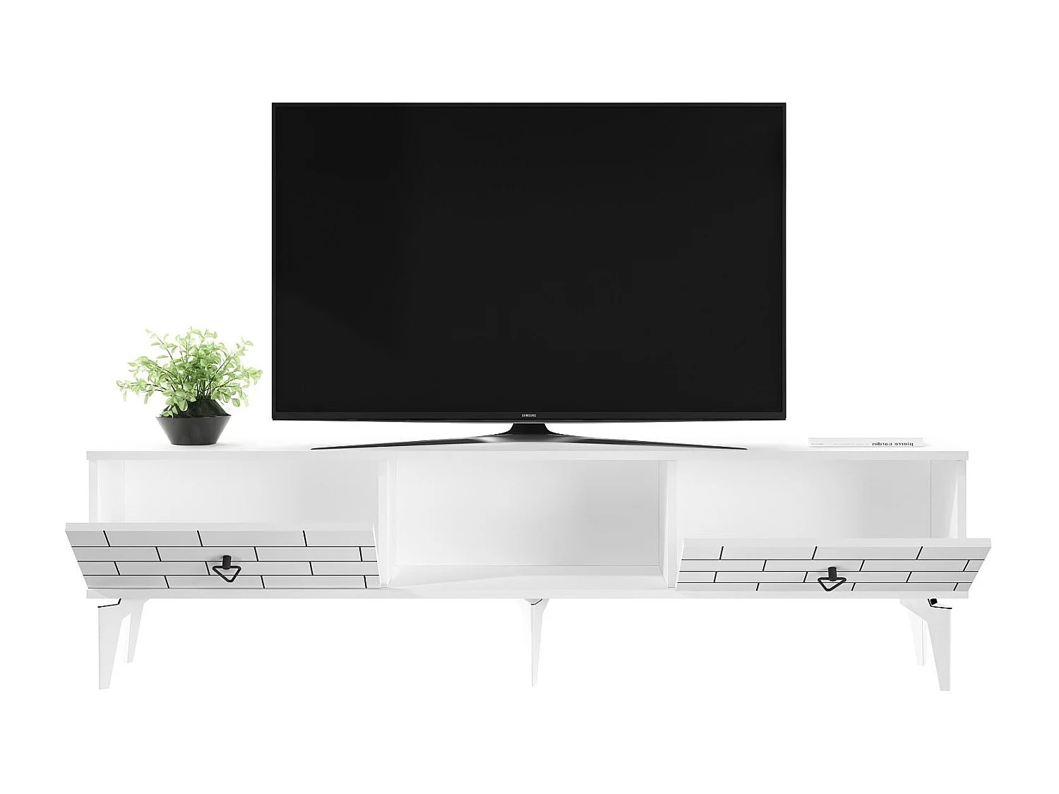 Meuble Tv 2 portes basculantes Ferine L150cm Blanc