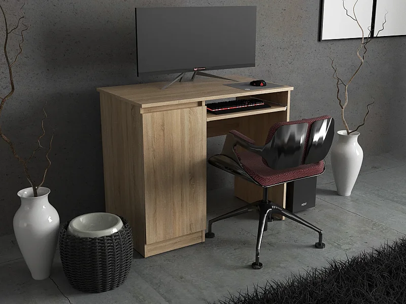 Bureau Gaming Chêne Sonoma 90 cm avec 2 Étagères