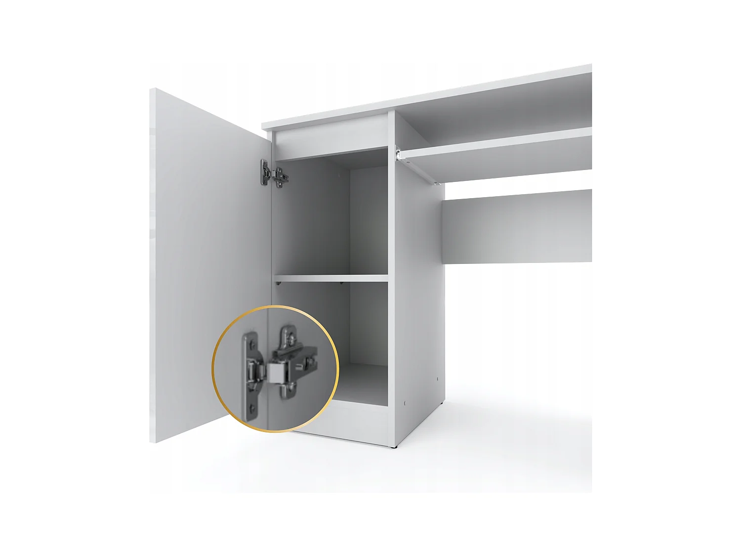 Bureau Gaming Blanc Brillant 90 cm avec 2 Étagères