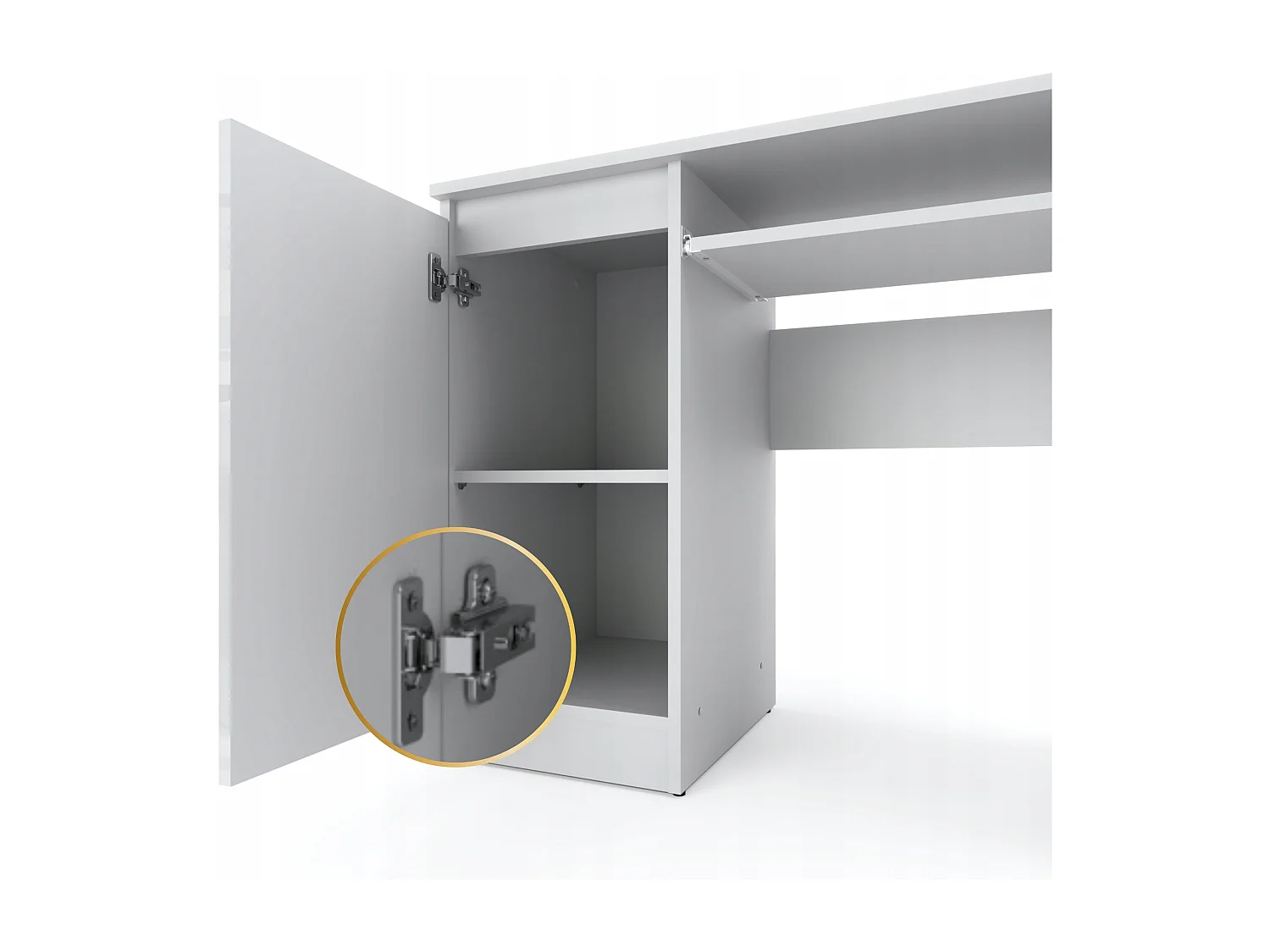 Bureau Gaming Blanc Brillant 90 cm avec 2 Étagères