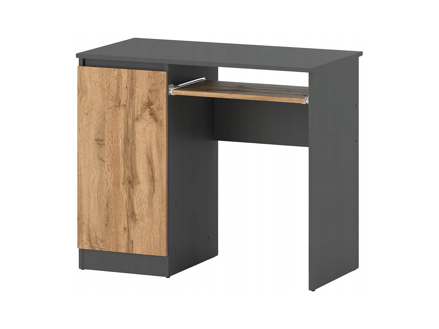 Bureau Gaming  Gris + Chêne Wotan 90 cm avec 2 Étagères
