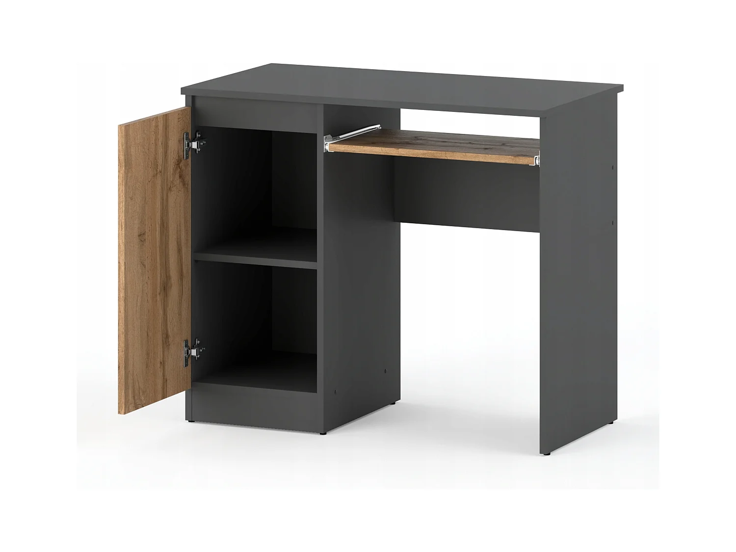 Bureau Gaming  Gris + Chêne Wotan 90 cm avec 2 Étagères