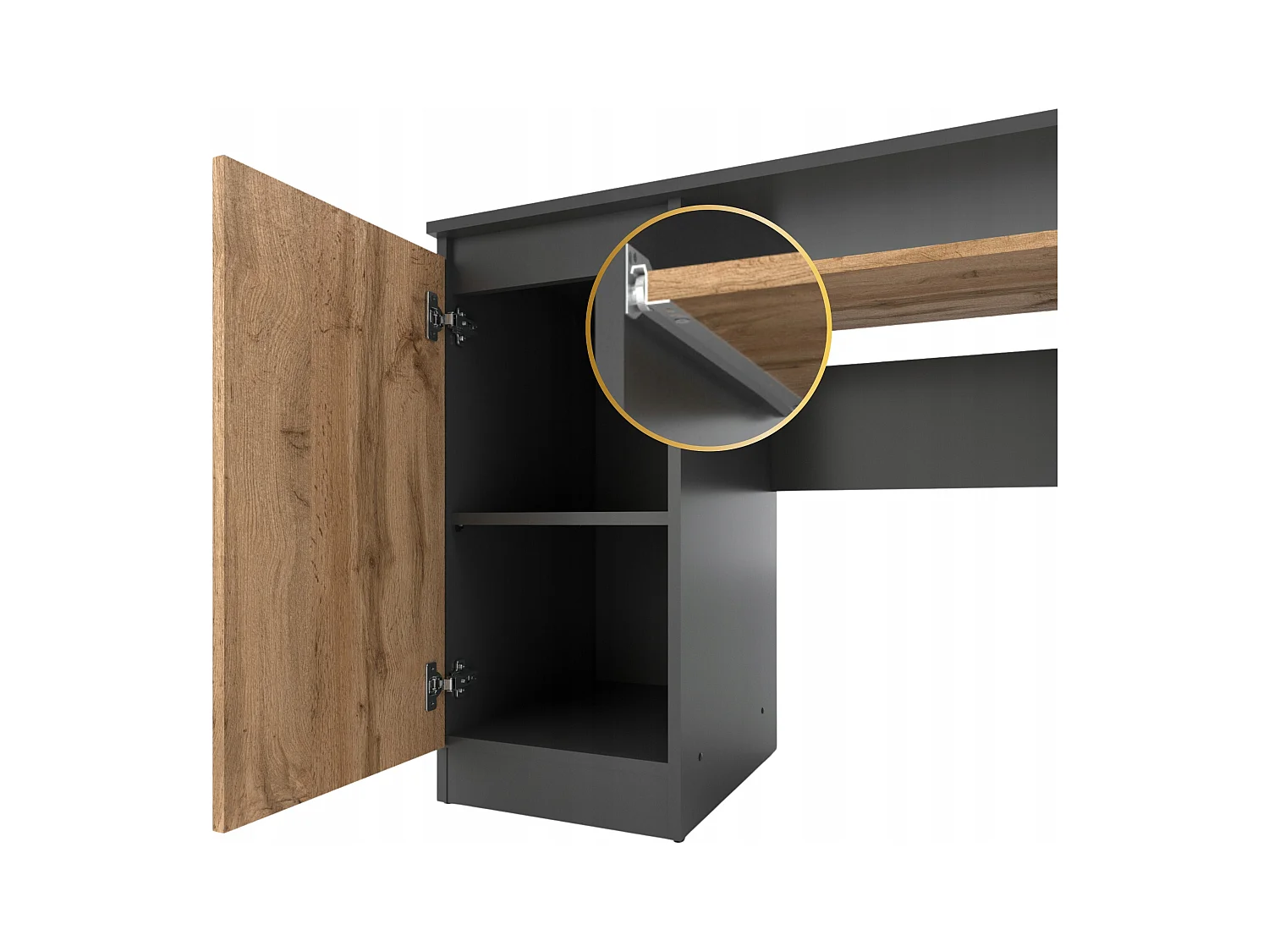 Bureau Gaming  Gris + Chêne Wotan 90 cm avec 2 Étagères