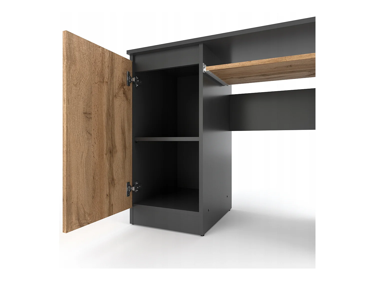 Bureau Gaming  Gris + Chêne Wotan 90 cm avec 2 Étagères