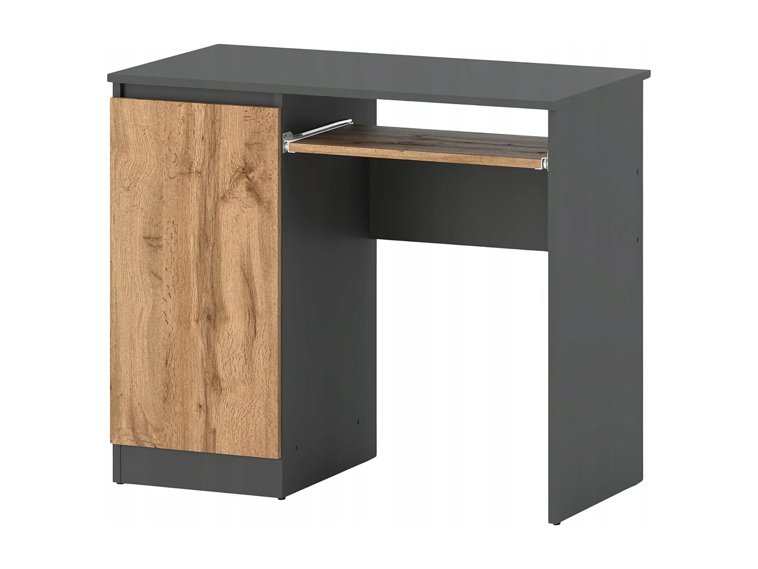 Bureau Gaming  Gris + Chêne Wotan 90 cm avec 2 Étagères