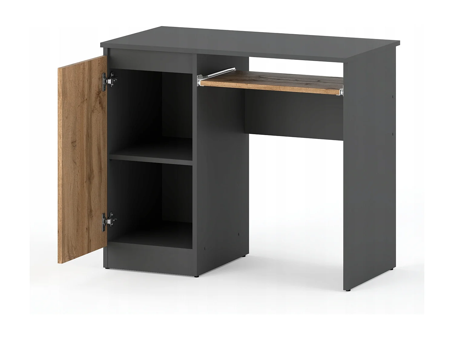 Bureau Gaming  Gris + Chêne Wotan 90 cm avec 2 Étagères
