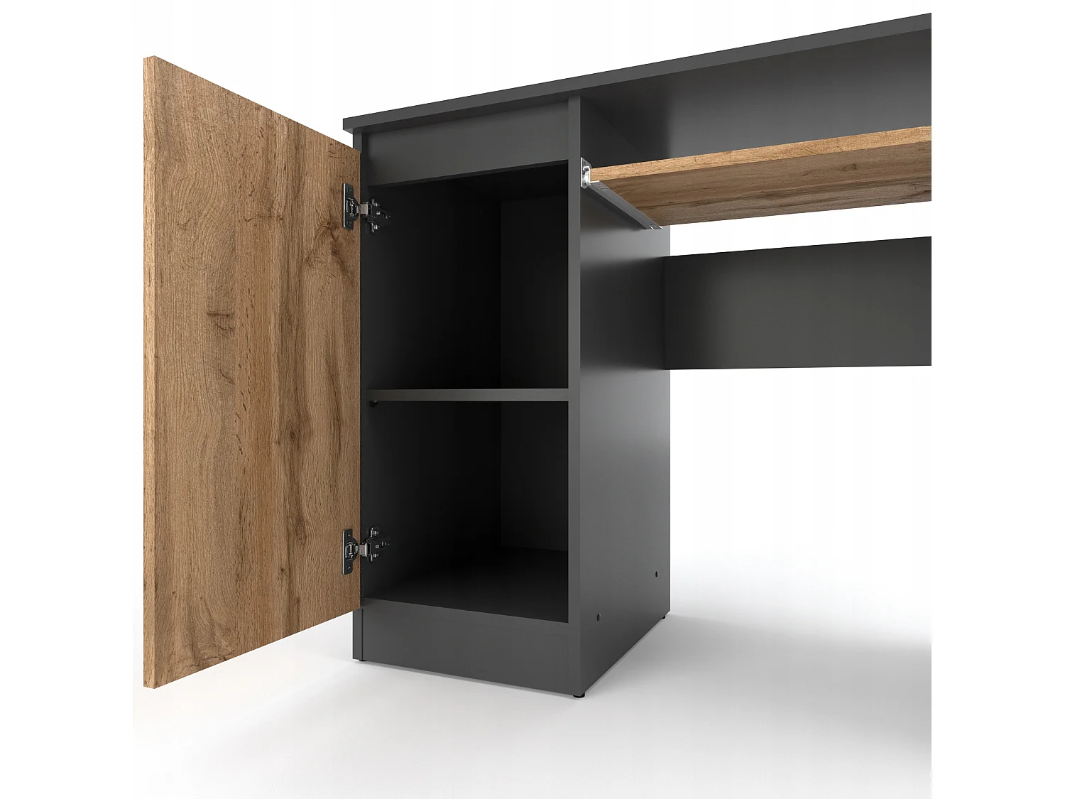 Bureau Gaming  Gris + Chêne Wotan 90 cm avec 2 Étagères