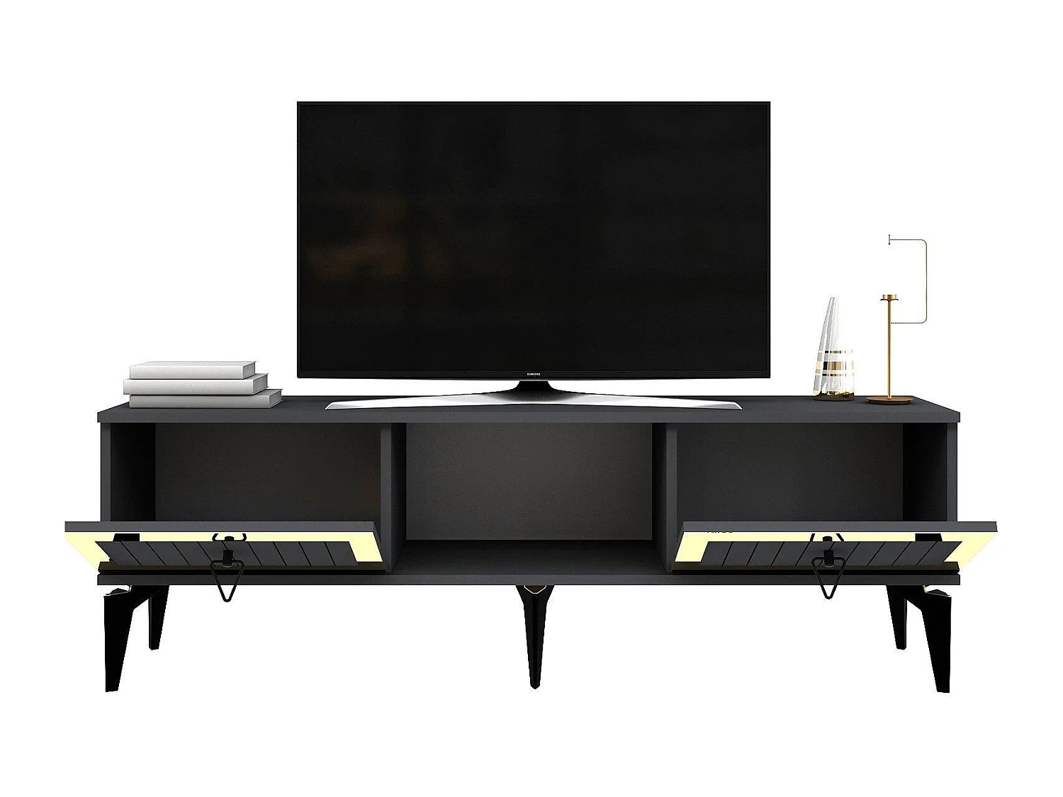 Meuble Tv design 2 portes basculantes Sevilo L150cm Anthracite et Or