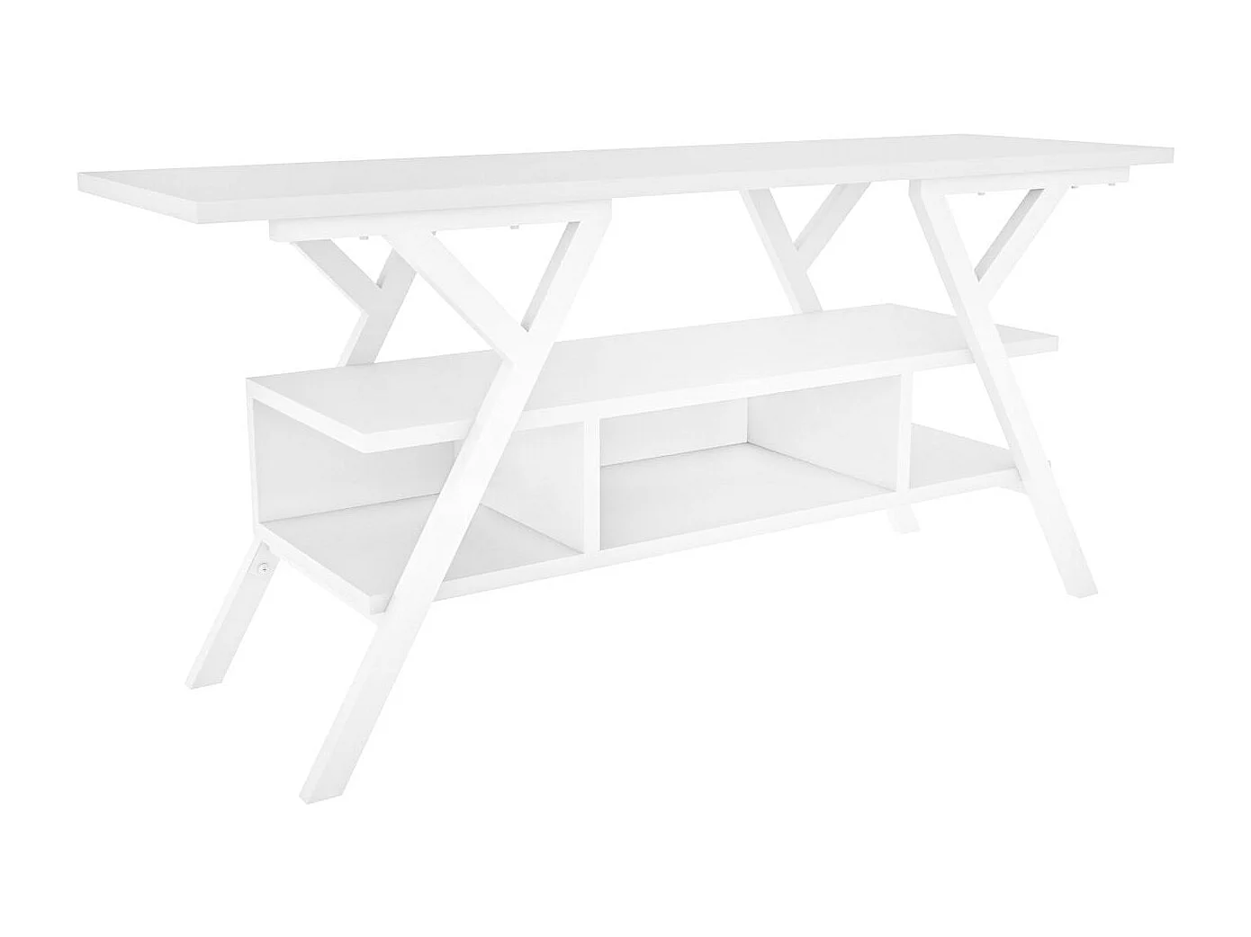 Skandinavischer TV-Ständer, weiß, 120 x 35 x 55 cm | 100 % melaminbeschichtete Spanplatte, 18 mm stark, stabiler Metallrahmen | Elegantes und funktionales Design