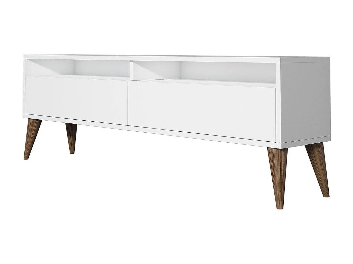 Meuble TV moderne – 150 cm de large, 30 cm de haut, 50 cm de profondeur – Blanc – Panneau de particules mélaminé