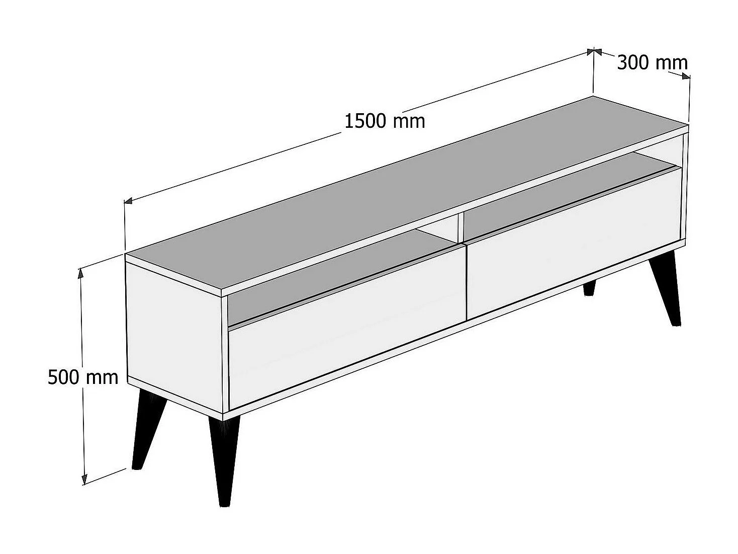 Meuble TV moderne – 150 cm de large, 30 cm de haut, 50 cm de profondeur – Blanc – Panneau de particules mélaminé