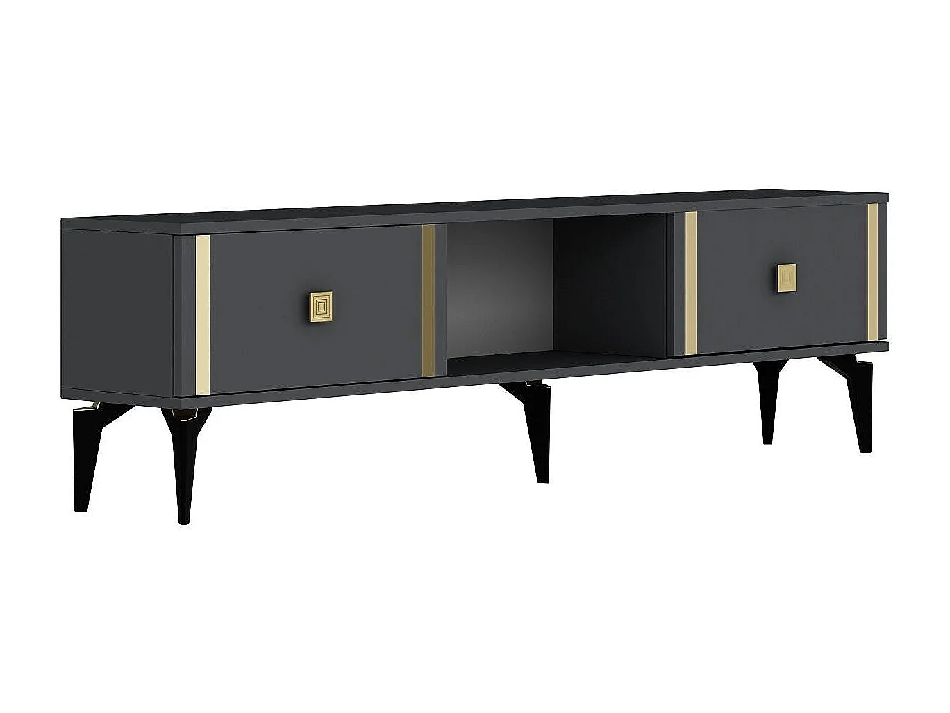 TV-Ständer – 150 cm x 44,6 cm x 29,6 cm – Anthrazit und Gold – Melaminbeschichtete Spanplatte