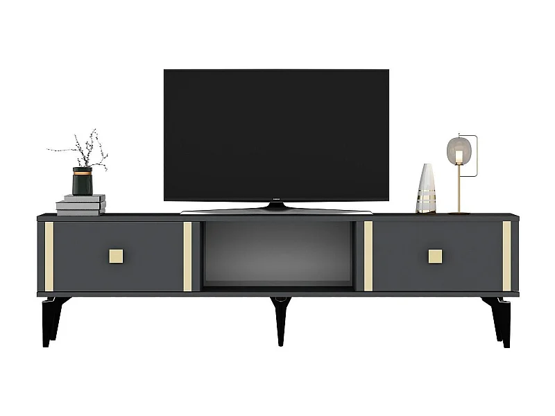 TV-Ständer – 150 cm x 44,6 cm x 29,6 cm – Anthrazit und Gold – Melaminbeschichtete Spanplatte