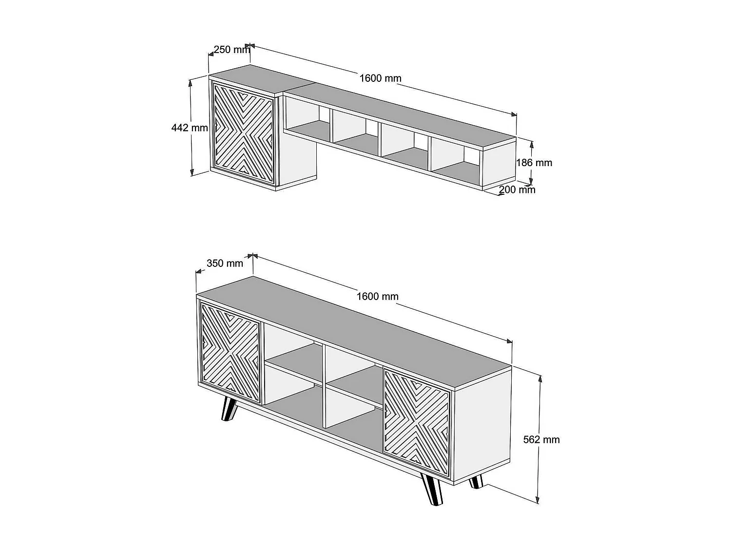 Mobile TV moderno – 160 cm – noce e bianco – pannello truciolare