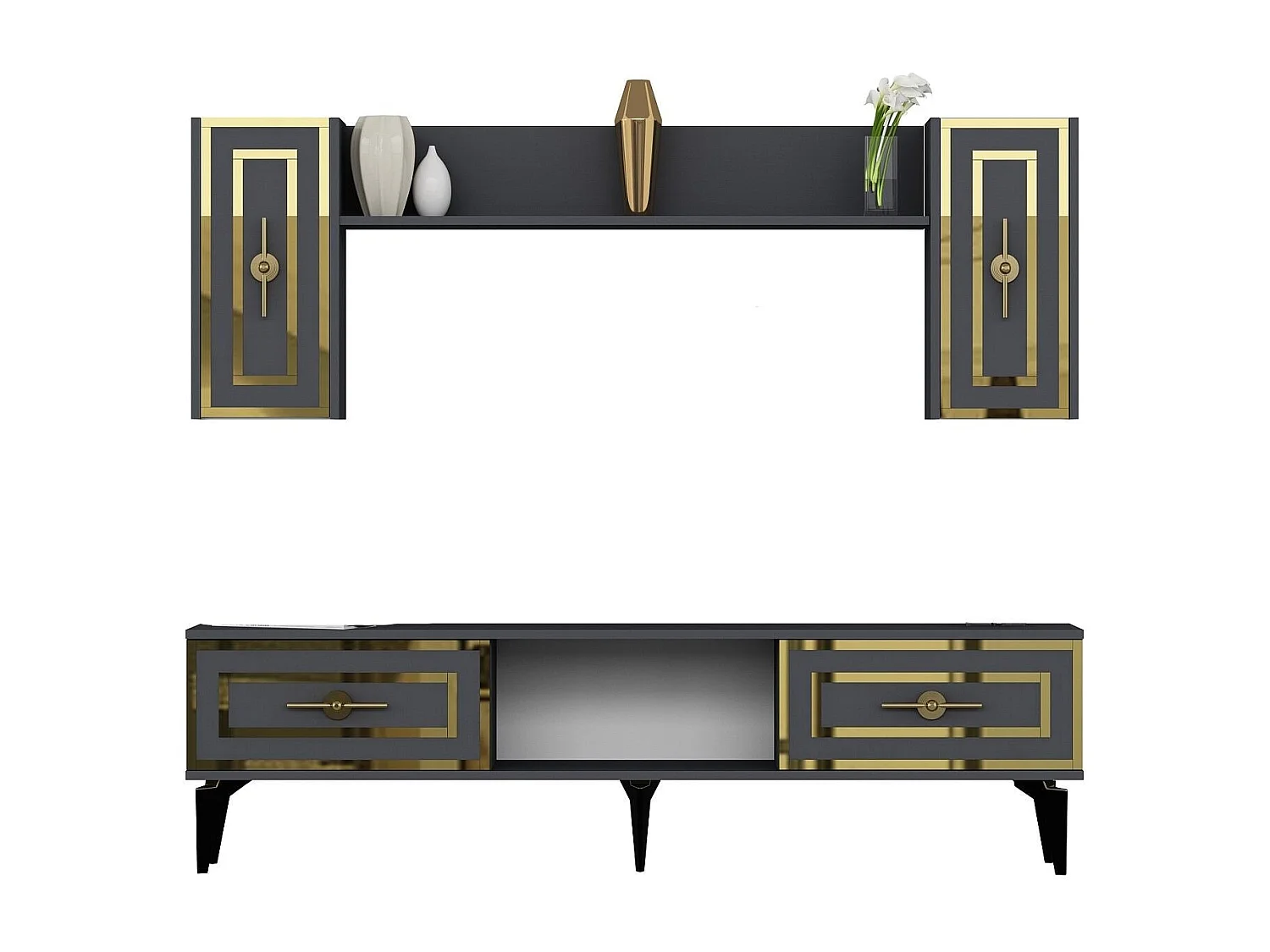 Ensemble meuble TV avec étagère murale Germin Anthracite