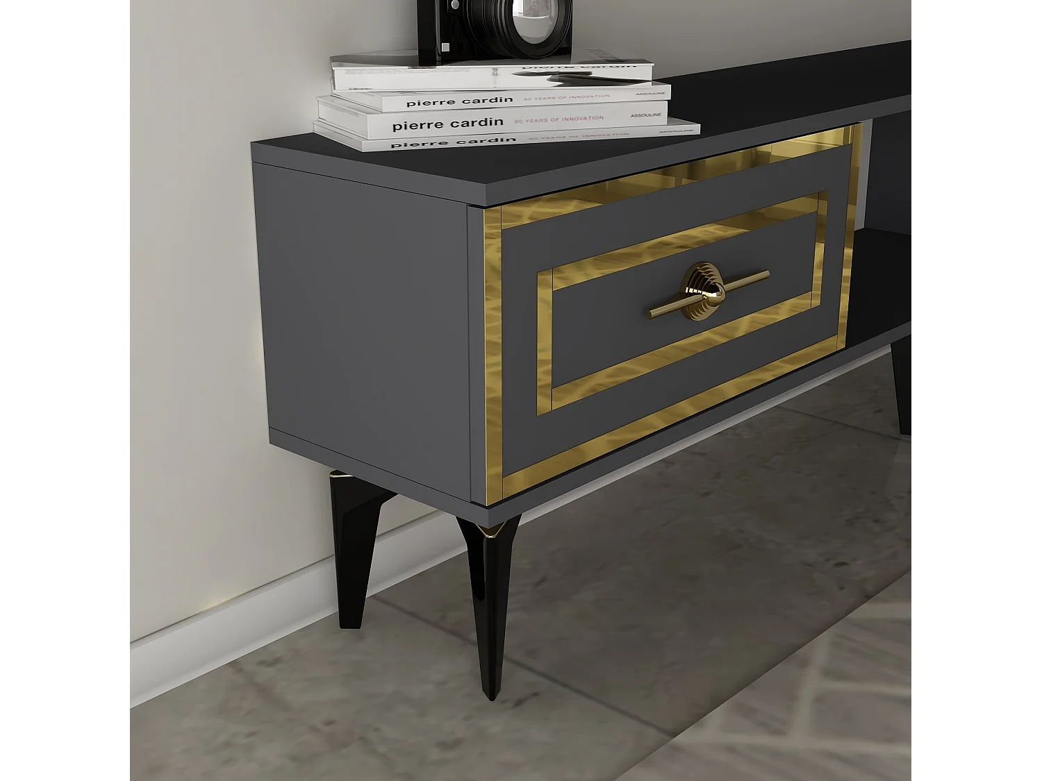 Ensemble meuble TV avec étagère murale Germin Anthracite