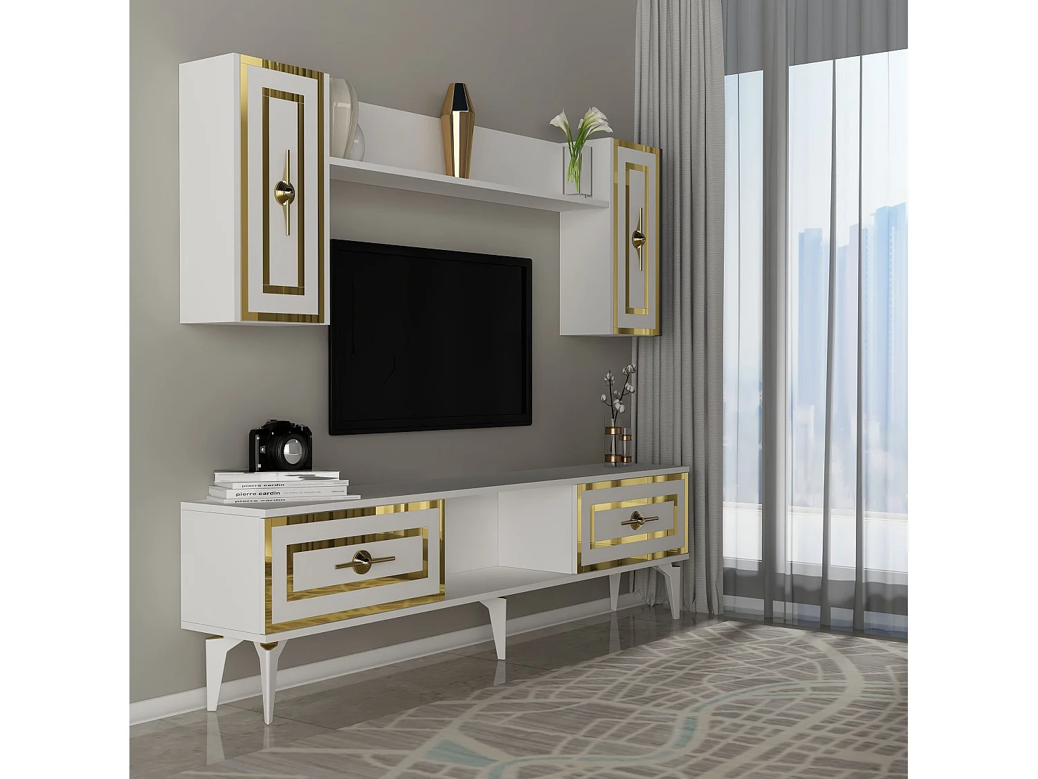 Mobile TV – 150 cm x 44,6 cm x 29,6 cm – Bianco – Pannello truciolare