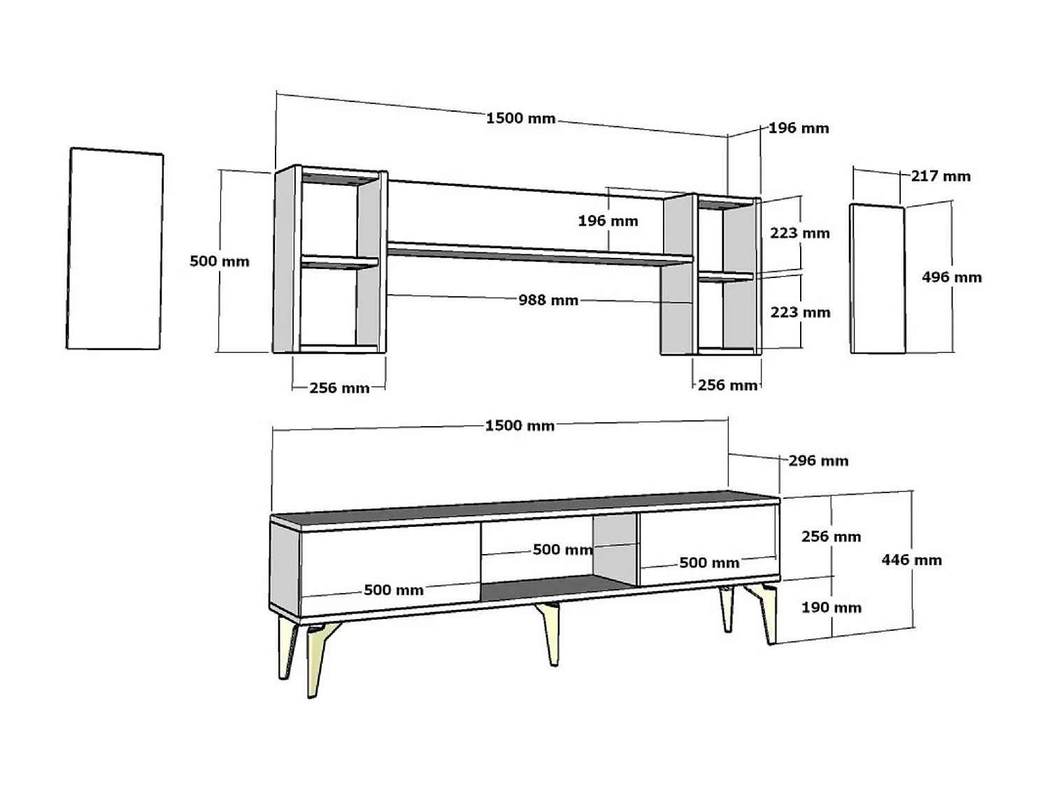 Mobile TV – 150 cm x 44,6 cm x 29,6 cm – Bianco – Pannello truciolare