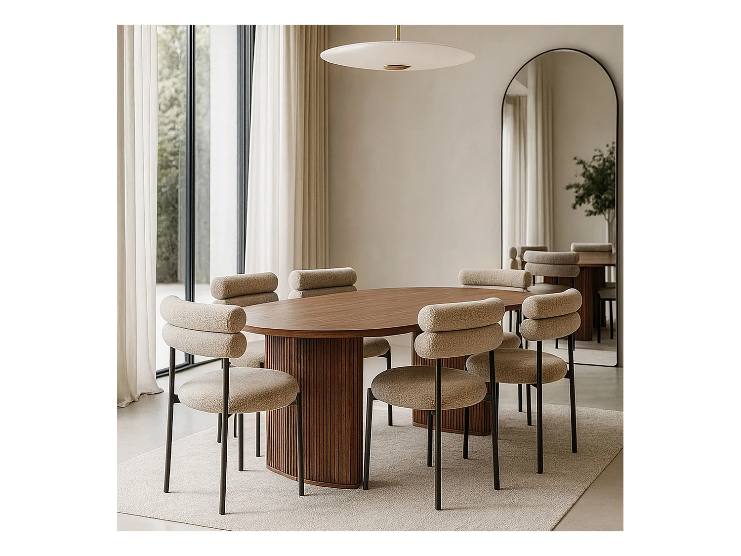 Now's Home - Table A Manger Ovale Effet Noyer Pieds Stries 230x90x76cm Selma