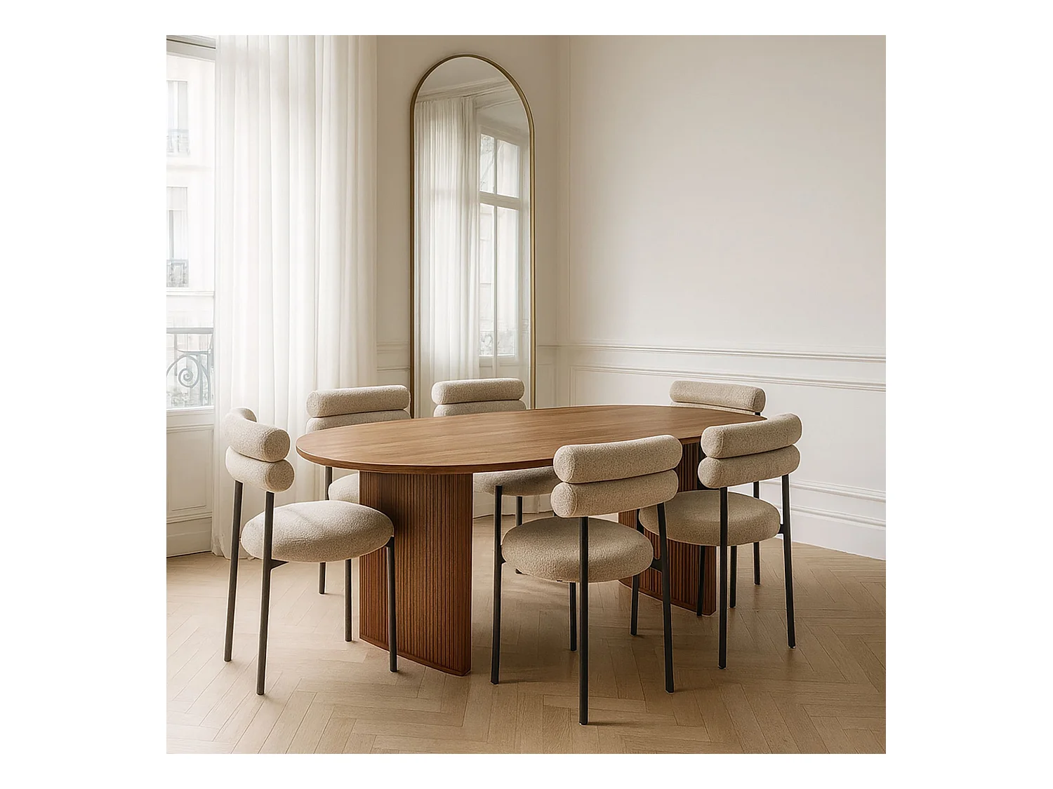 Now's Home - Table A Manger Ovale Effet Noyer Pieds Stries 230x90x76cm Selma