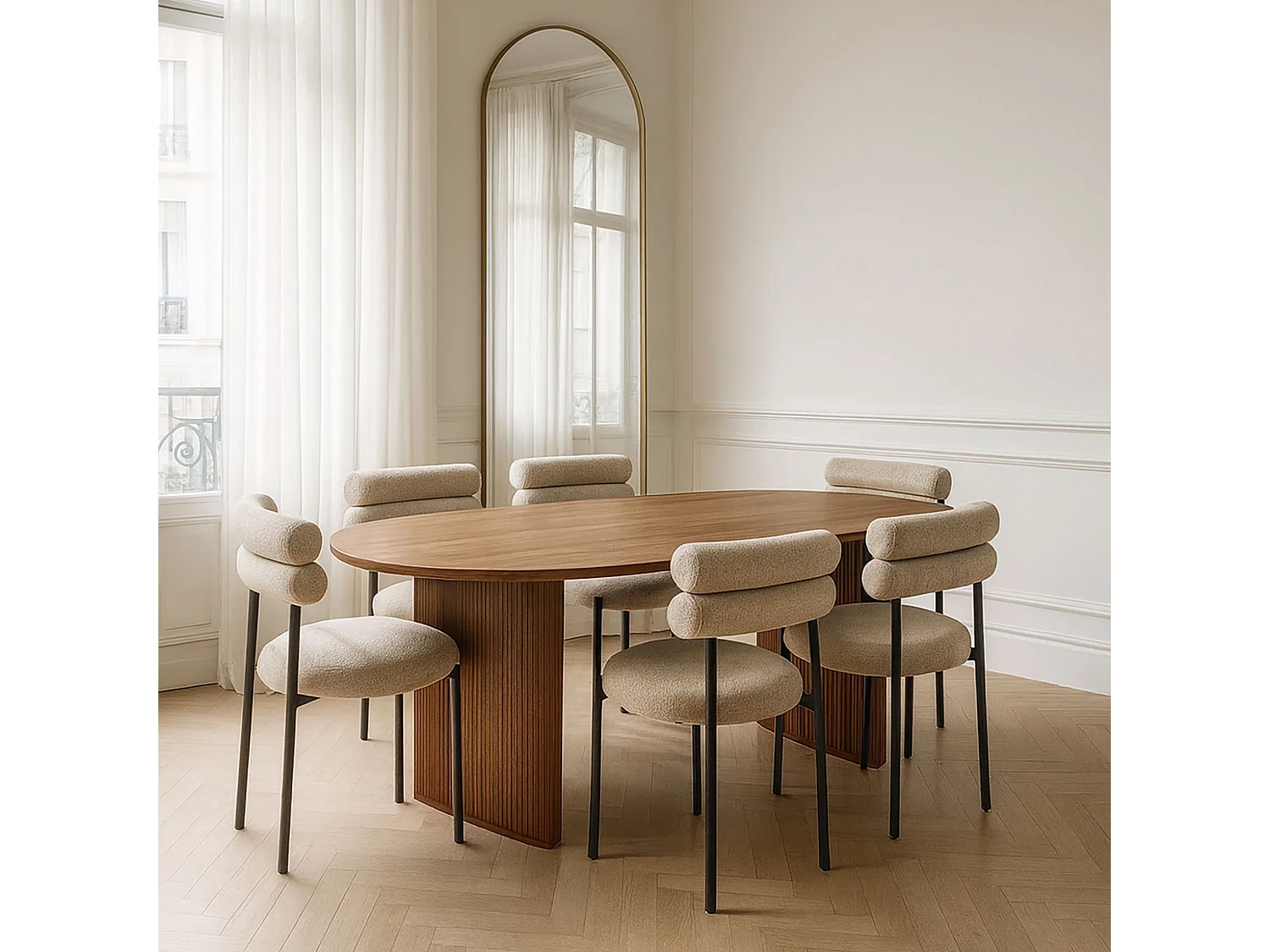 Now's Home - Table A Manger Ovale Effet Noyer Pieds Stries