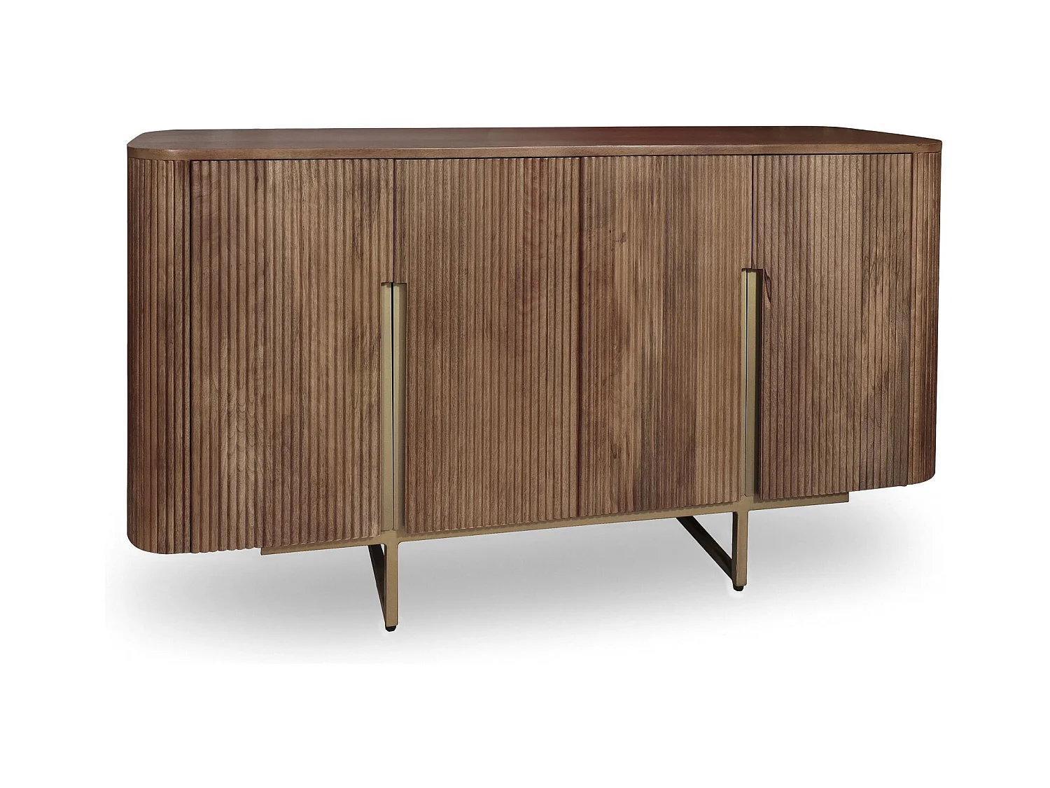 Now's Home - Bahut Deux Portes Effet Noyer Avec Pieds Metal Dore 140x40x76 Selma