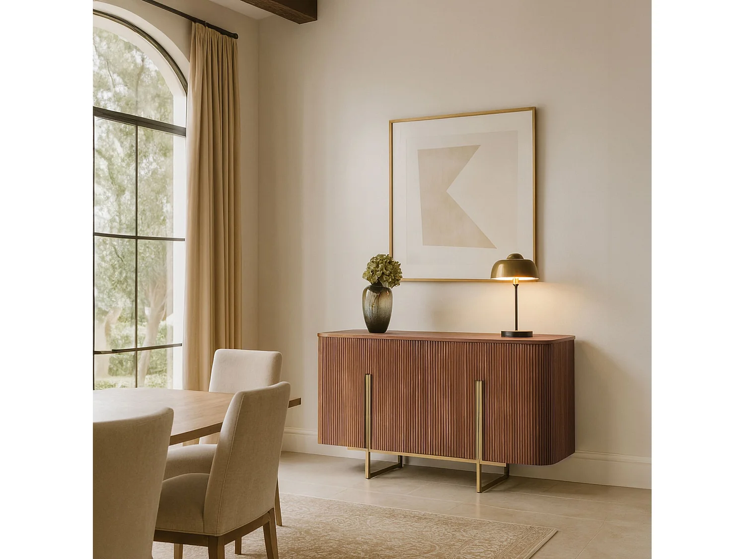 Now's Home - Bahut Deux Portes Effet Noyer Avec Pieds Metal Dore Selma