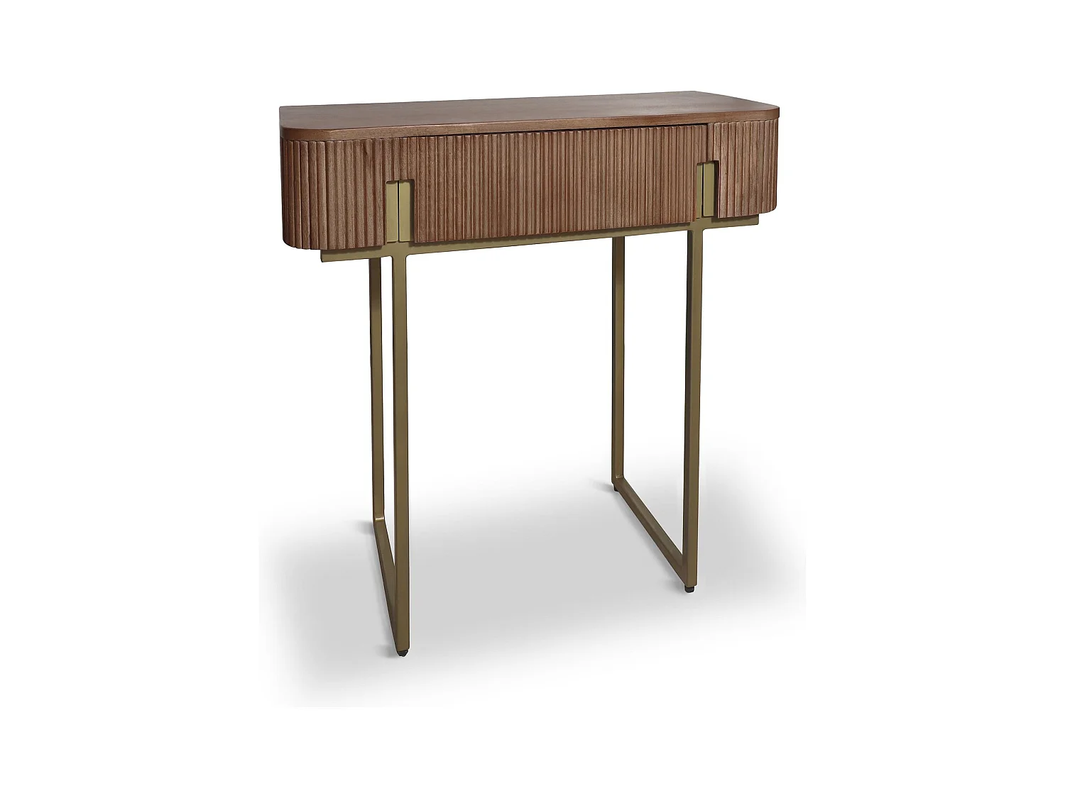 Now's Home - Console  Effet Noyer Avec Pieds En Metal Dore 80x35x80cm Selma